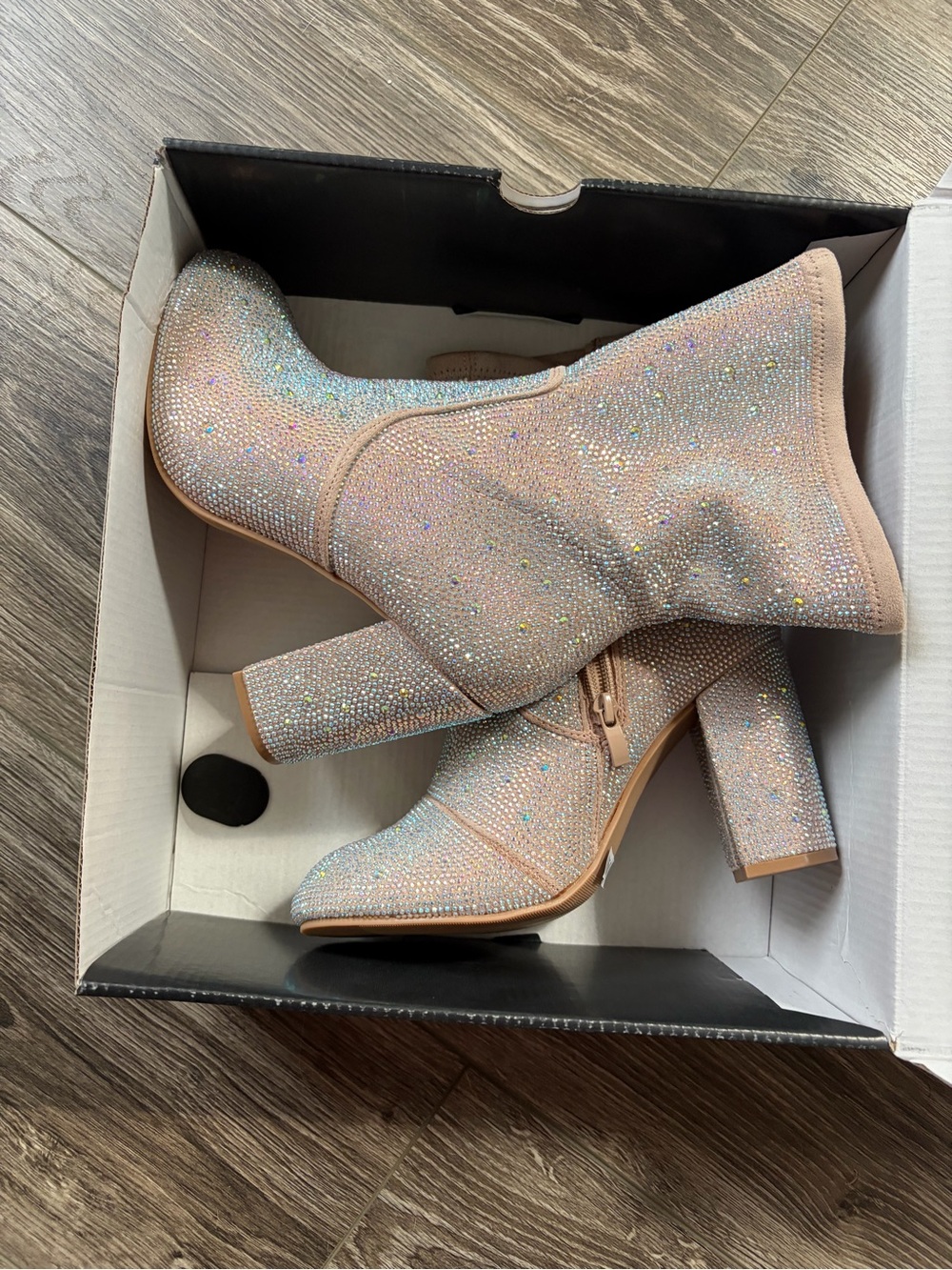 Sparkling Nude Rhinestone Mid-Calf Boots for Women from Torrid